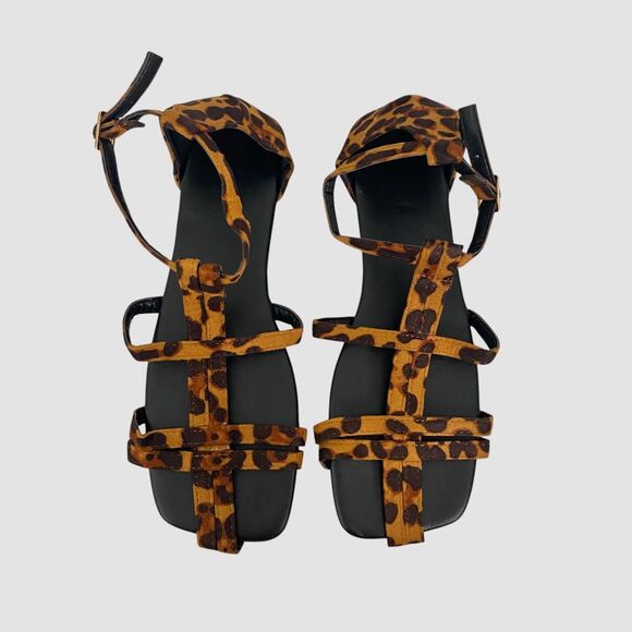 Boho Leopard Animal Print Strappy Flat Sandals Eu 41 / US 10.5 - Picture 1 of 7